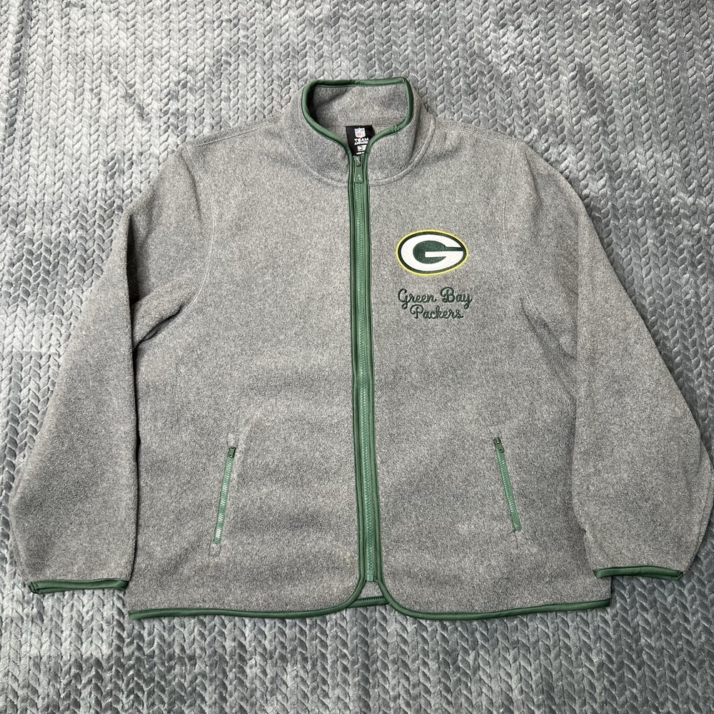 Green Bay Packers NFL New Era Womens XL Fleece Jacket Gray Green Full Zip Top